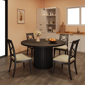 47Inch Round Dining Table for 4-6 People, Black Dining Room Table with Sturdy Waveform Metal Pedestal Base - 1 of 4