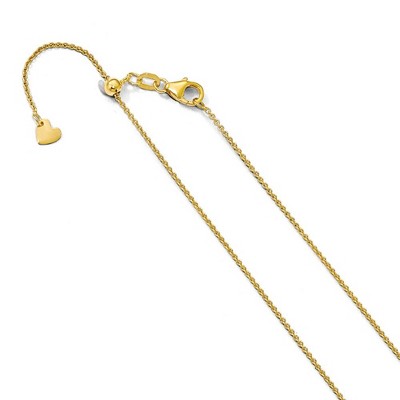 Black Bow Jewelry 1.1mm 14k Yellow Gold Adjustable Solid Round Cable Chain Necklace