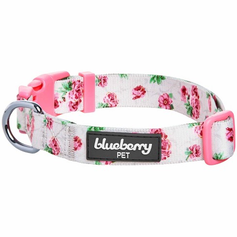 Neck 12-16 Blueberry Pet Spring Scent Inspired Pink Rose Print Ivory Dog Collar Adjustable Collars for Puppies & Small Dogs Small 