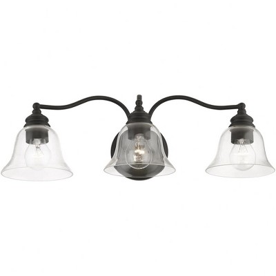 Moreland Transitional 3-Light Vanity Sconce in Black with Hand Blown Glass