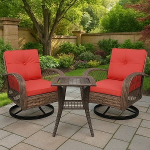 GustoWave 3-Piece Patio Wicker Table and Chair Set with Cushions and Coffee Table for Patio Porch Pool - 1 of 4