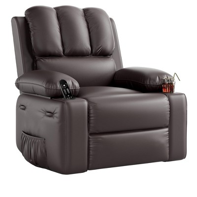 GustoWave Oversized Manual Recliner Sofa 135°, Reclining Chair Faux PU Leather Sofa with 2 Cup Holders and Side Pockets