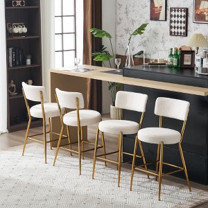 Sapphtopaz Modern Bar Stools Teddy Upholstered Dining Chairs Bar Chair with Metal Base Counter Height Stools for Kitchen Island - 1 of 4