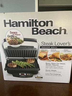 Hamilton Beach Steak Lover's Electric Indoor Searing Grill, Nonstick 100  Square, Stainless Steel (25331), Black and Stainless, Medium