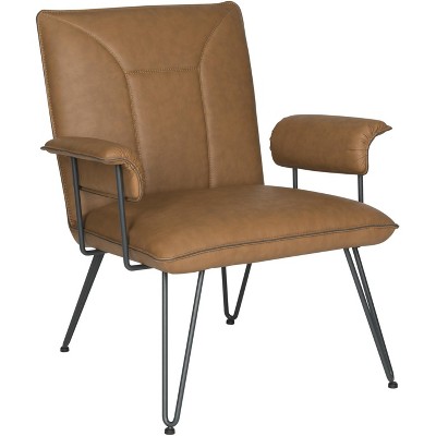 Johannes Mid-Century Camel Faux Leather Armchair with Metal Hairpin Legs