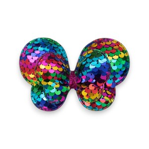 Summer Crystal - Sequin Glitter Stuffed Butterfly Bow Hair Clip - 1 Pack - 1 of 4