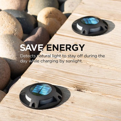 Black Solar Powered LED Deck Light Pack with Auto-On Sensor