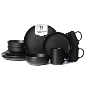 Rbied 12-Piece Stoneware Dinnerware Sets W/ Mugs, Microwave & Dishwasher Safe, Non-Toxic Dinner Plates Bowls Set, Matte Glaze Kitchenware for 3 - 1 of 4