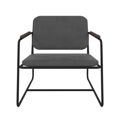 Black Faux Leather Accent Chair with Wooden Accents, Set of 2