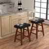 Costway Set of 2 Upholstered Barstools 24''/29'' Backless Rubberwood Dining Chairs Black&Brown - 2 of 4