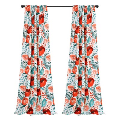 Multi Floral Polyester Room Darkening Curtain Panels