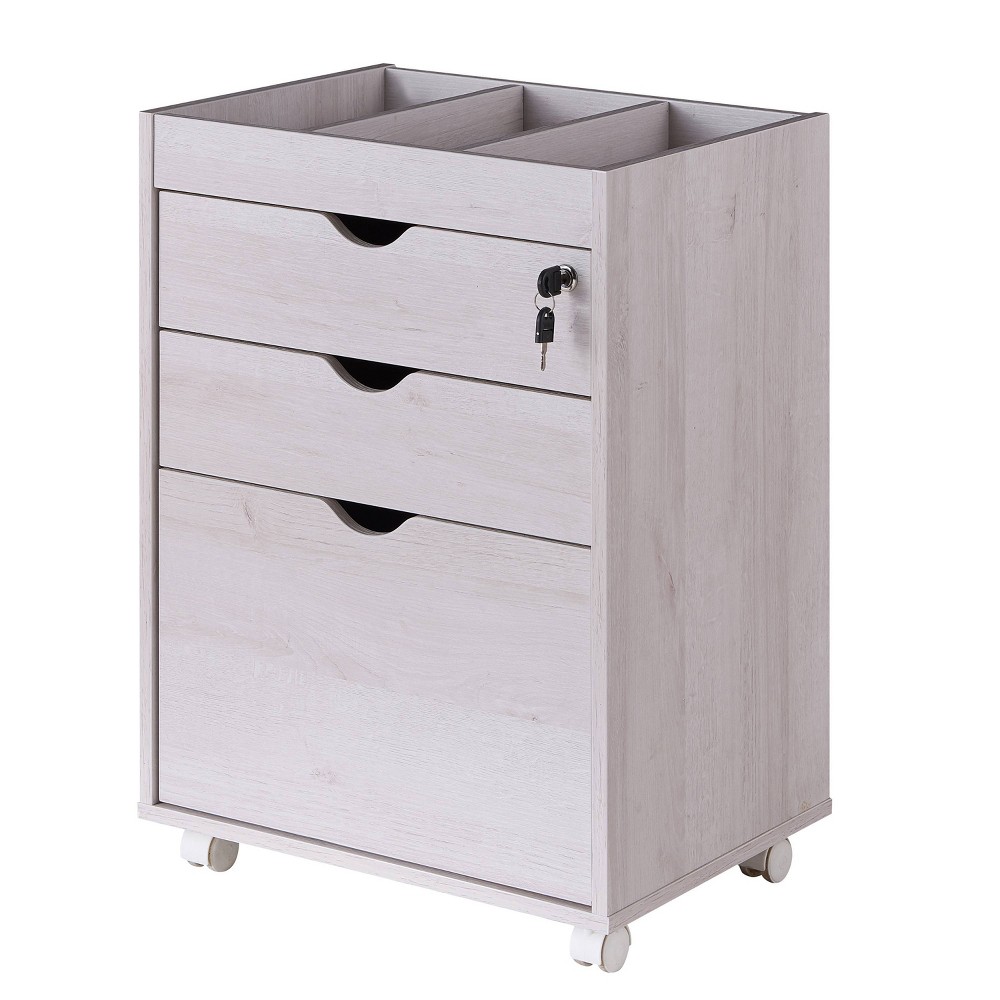 24/7 Shop At Home Nymik Lockable and Mobile File Cabinet White Oak: Office Credenza, Printer Stand