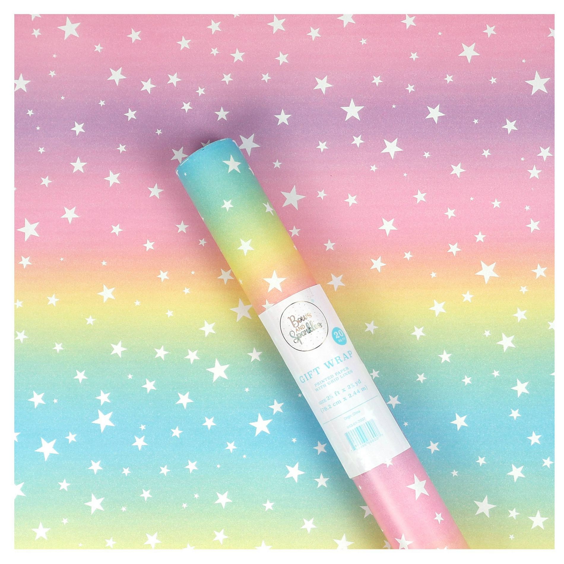 Bows And Sparkles 96"x30" Tie Dye Stars Birthday Gift Wrapping Paper Pink/Yellow/Green