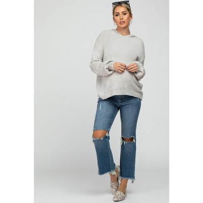 PinkBlush Blue Frayed Wide Leg Cropped Maternity Jeans