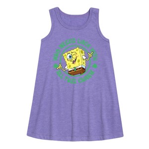 Girls' - SpongeBob Squarepants - Who Needs Luck With This Charm Graphic Sleeveless Aline Dress - 1 of 4