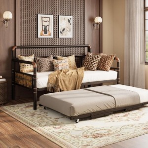 Daybed with Trundle, Twin Daybed with Pop Up Trundle Set, Metal Twin Bed Frame with Steel Slat Support, Sofa BedFrame for Kids/Teens/Adults - 1 of 4