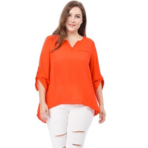 Agnes Orinda Women's Plus Size Sheer 3/4 Sleeve Flowy Split V Neck Blouses - 1 of 4