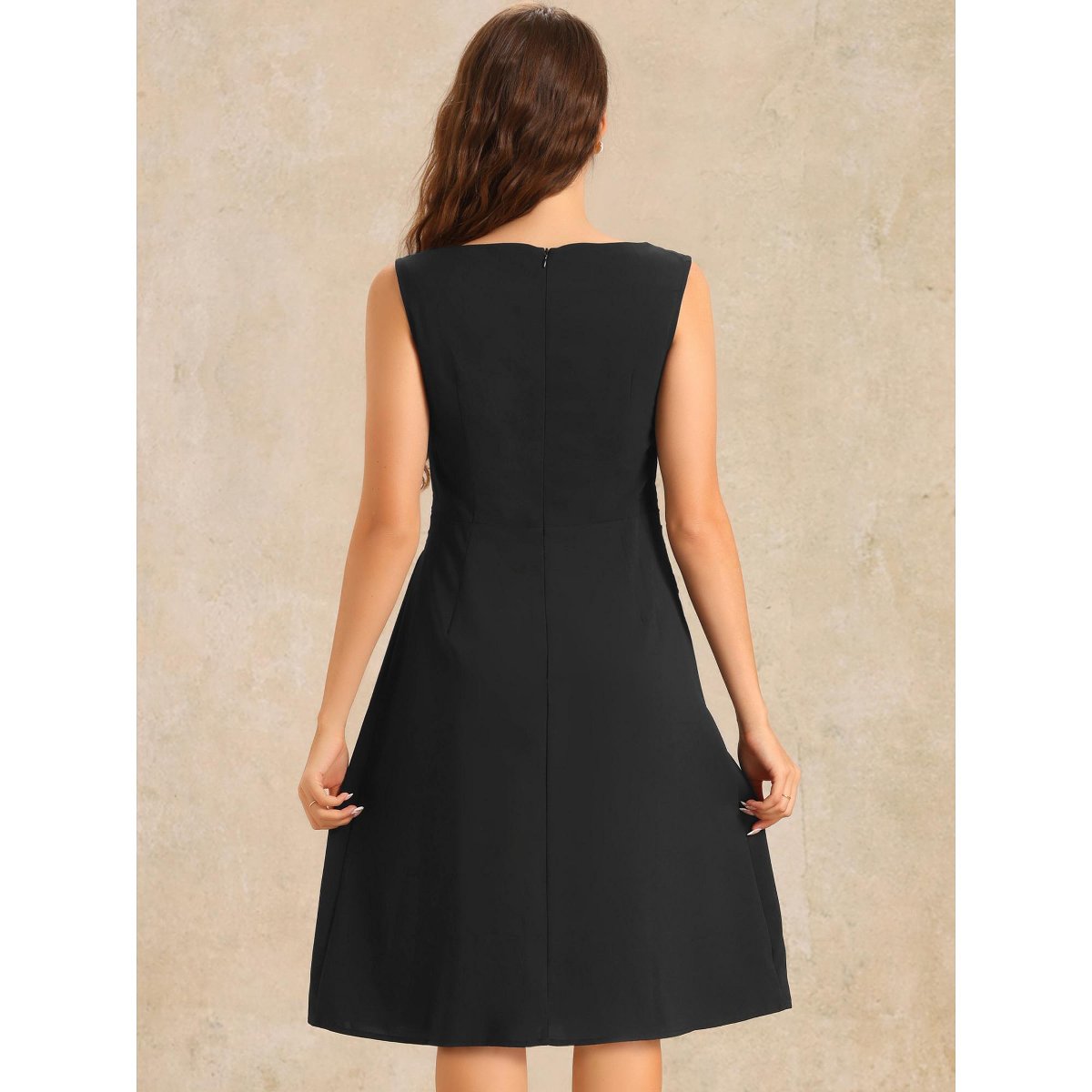 Женские платья INSPIRE CHIC Women's Tie Waist Boat Neck Midi Sleeveless Work Dress Black Small — фото 3