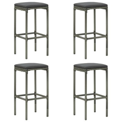 Gray 5-Piece Patio Bar Set with Cushions and Rattan