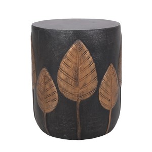 SEVOBAL End Table Lightweight Concrete Side Table with Sturdy Leaf Pattern and Two Tone Finish for Patio or Garden, Black, 22.05"*17.9"*17.75" - 1 of 4