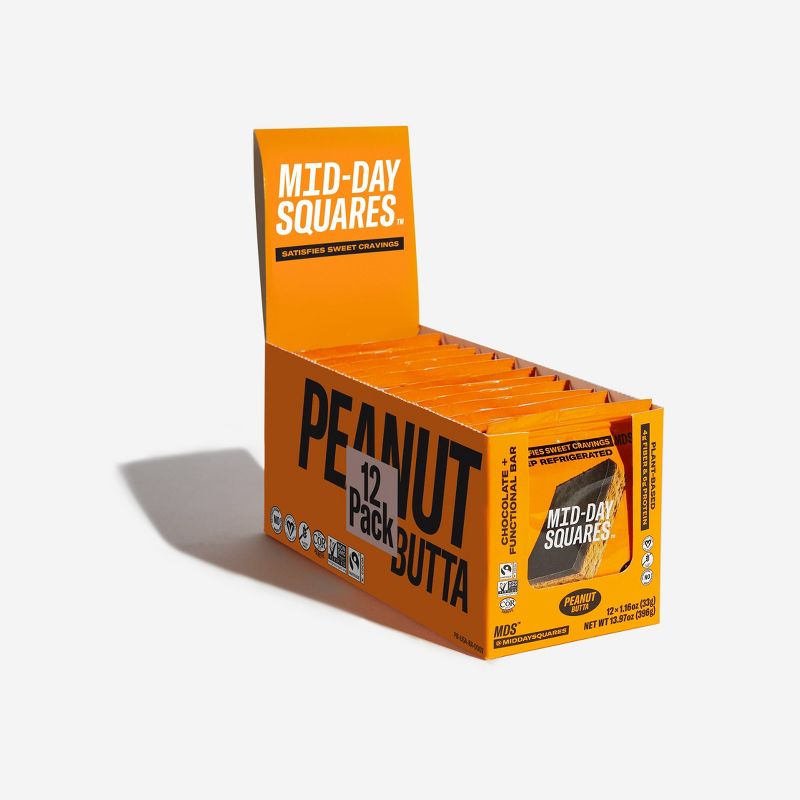 Mid-Day Squares Peanut Butta Organic Plant Based Functional Chocolate Bar - 1.16oz, 3 of 8