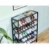 Simple Trending Shoe Rack, 6 Tier Shoe Organizer Holds 25 Pairs, Metal Shoe Storage with Adjustable Shelves, Tempered Glass, Black - 4 of 4