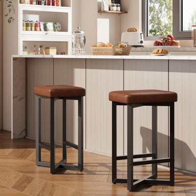 Bar Stools Set of 2, 24.6" Upholstered Counter Height Bar Stools with Metal Frame & Footrest