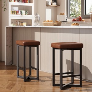 Bar Stools Set of 2, 24.6" Upholstered Counter Height Bar Stools with Metal Frame & Footrest - 1 of 4