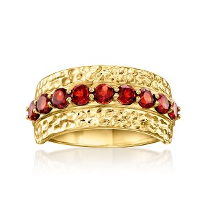 Ross-Simons 1.10 ct. t.w. Garnet Hammered Ring in 18kt Gold Over Sterling - 1 of 4