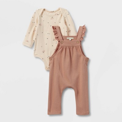 Grayson Collective Baby Girls' Knit Floral Jaquard Bodysuit Set - Rust Brown Newborn