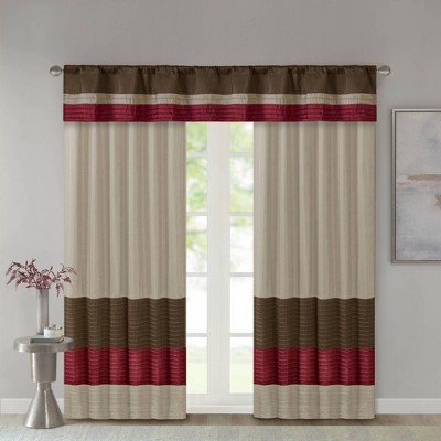 Red and Tan Polyoni Pintuck Window Valance with Rod Pocket