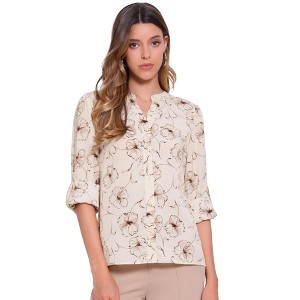 INSPIRE CHIC Women's V Neck Button Down 3/4 Sleeve Printed Casual Blouse - 1 of 4