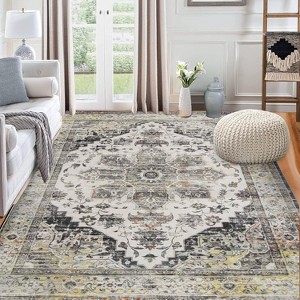 TackView Machine Washable Area Rug, Floral Carpet, for Bedroom, Living Room, Nursery - 1 of 4