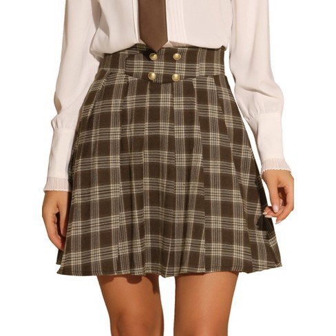 Allegra K Women's Vintage Plaid Double Breasted A-line Pleated Mini Skirt :  Target