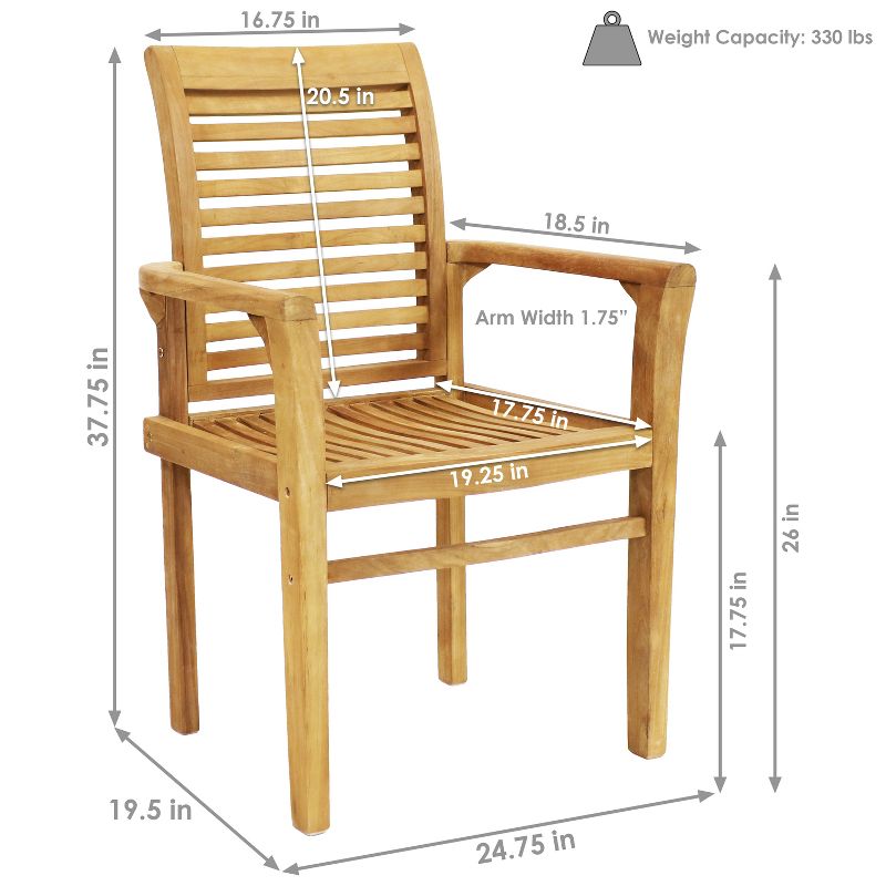 Sunnydaze Outdoor Solid Teak Wood with Light Stained Finish Slatted Patio Lawn Arm Chair - Light Brown, 4 of 14