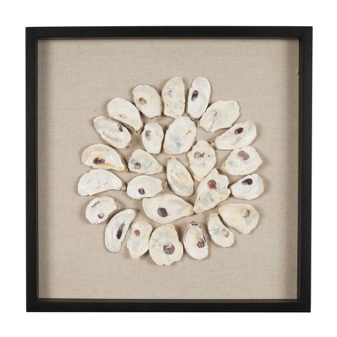 Shell Handmade Abstract Circular Wall Decor With Beige Linen Backing