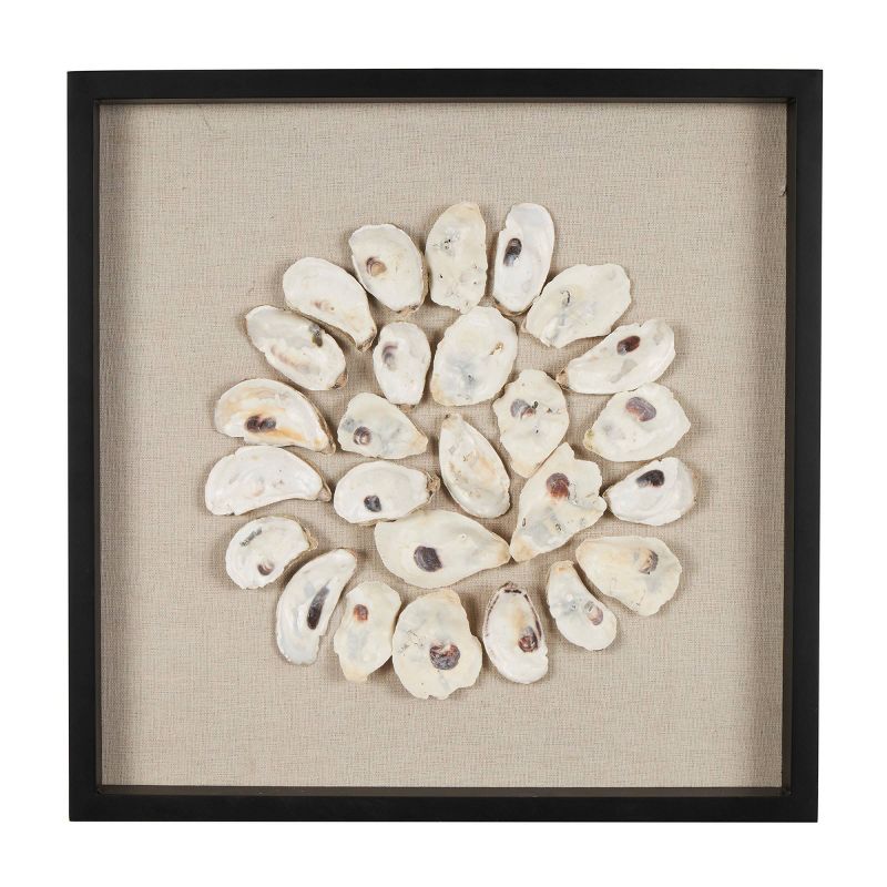 Shell Handmade Abstract Circular Wall Decor with Beige Linen Backing and Black Frame Cream - Olivia & May, 1 of 9