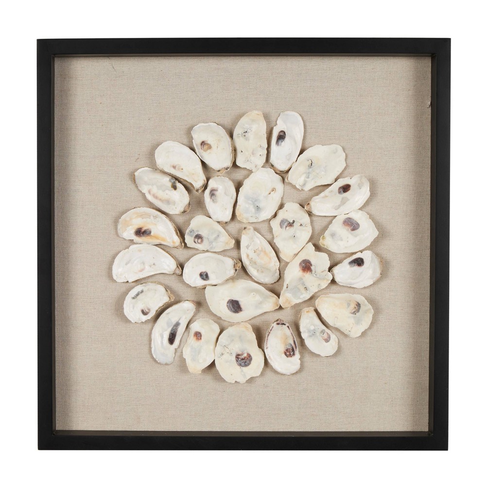 Photos - Wallpaper 19"x19" Shell Handmade Abstract Circular Wall Decor with Beige Linen Backi