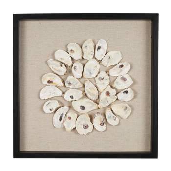Shell Handmade Abstract Circular Wall Decor with Beige Linen Backing and Black Frame Cream - Olivia & May