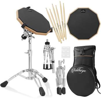 Ashthorpe Drum Practice Pad Set with Snare Stand - 12" Double-Sided Silent Drum Kit with Drumsticks and Carrying Bag
