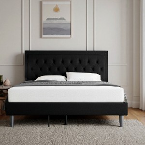 King Size Upholstered Platform Bed with Adjustable Headboard, Button Tufted, Slatted Base, Easy Assembly - 1 of 4