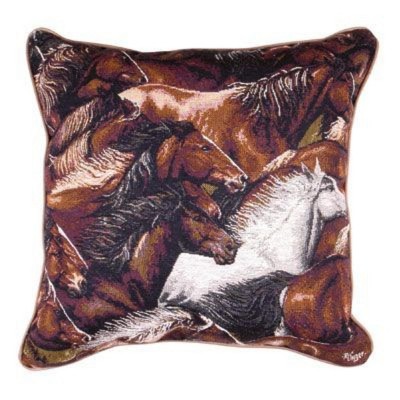 Simply Home 17" Square Wild Running Mustang Horses Indoor Throw Pillow - Brown