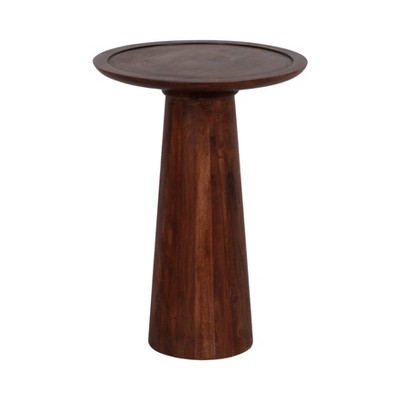 Acacia Wood Round Pedestal Side Table in Warm Brown Finish