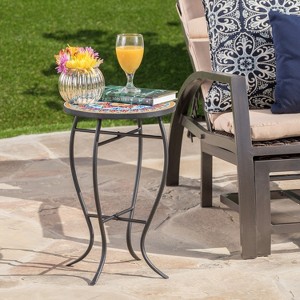 Christopher Knight Home Bonnet Outdoor Round Side Table with Mosaic-Style Top and Curved Iron Legs - 1 of 4