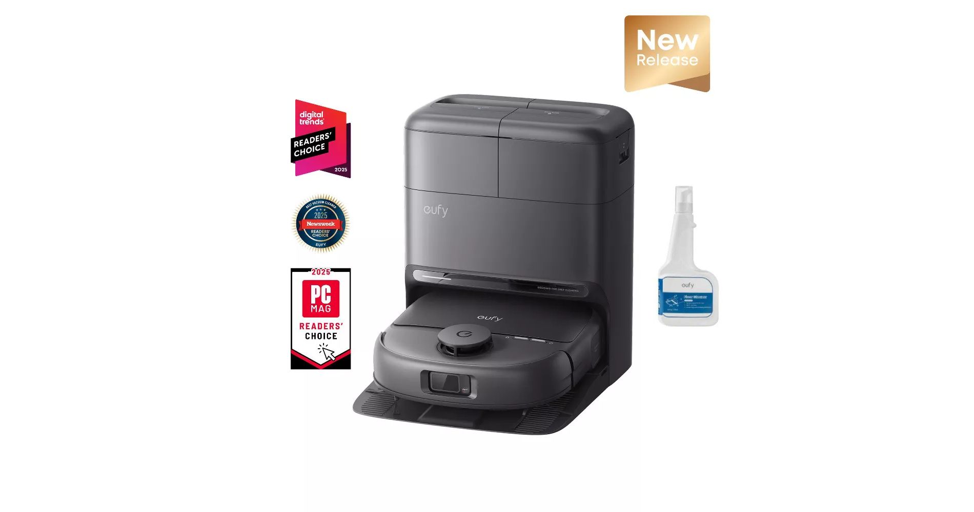 eufy Robot Vacuum and Mop Combo C28 + Floor Cleaning Solution, HydroJet Self-Cleaning Roller, 15,000 Pa Turbo High Suction, Self-Emptying&Refilling