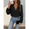 Women's V-Neck Bodysuit Long Sleeve Lace Sheer Solid Color - 2 of 4