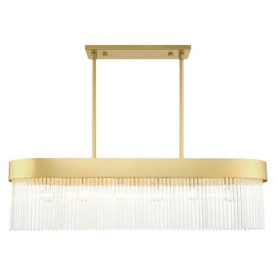 Soft Gold Linear Crystal 6-Light Chandelier with Nickel Finish