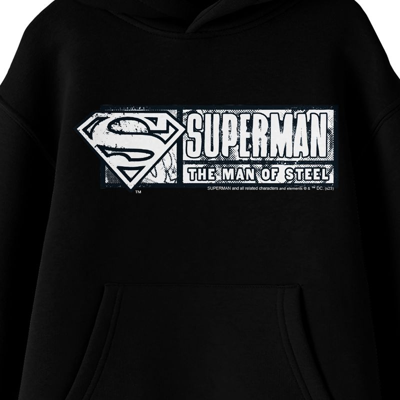 Superman Man Of Steel Stamp Long Sleeve Black Youth Hooded Sweatshirt, 2 of 4