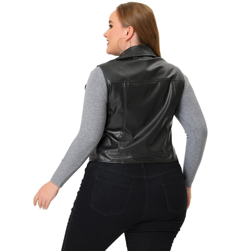 Agnes Orinda Women's Plus Size Leather Motorcycle Zip-Up Riding Biker Crop Vest Jacket, 4 of 6