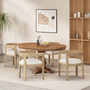 GDFStudio Ladieu Rustic Fabric Upholstered Wood 5 Piece Dining Set - 1 of 4